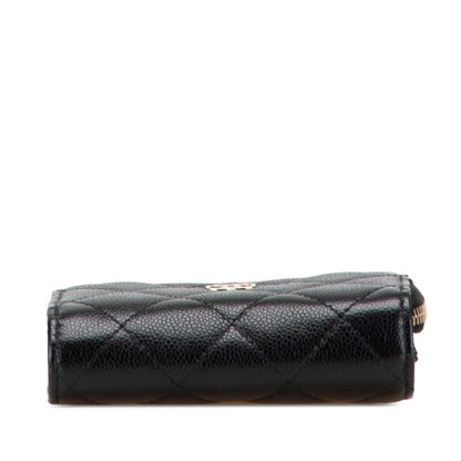 Chanel Matelasse Coco Mark Tri-Fold Wallet In Black Caviar Skin