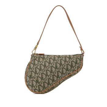 Christian Dior Dior Trotter Saddle Handbag Bag Mc0071 Khaki Green Canvas Leather