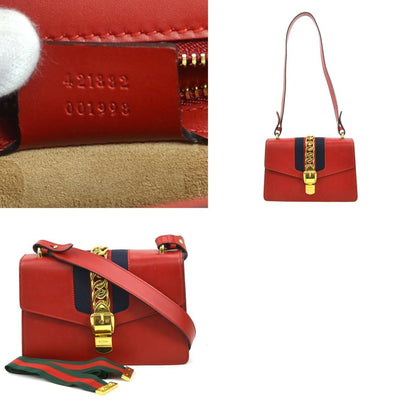 Gucci Shoulder Bag Sylvie Leather Metal Red