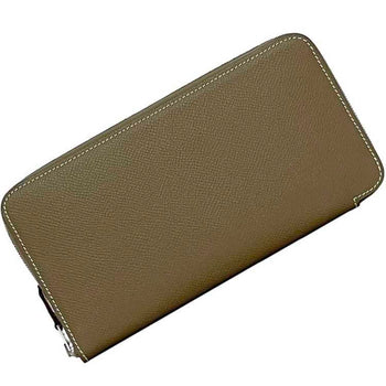 Hermes Round Long Wallet Azap Silkin F-22990 Beige Etoupe Leather Epsom Silk Z Stamp Hermes