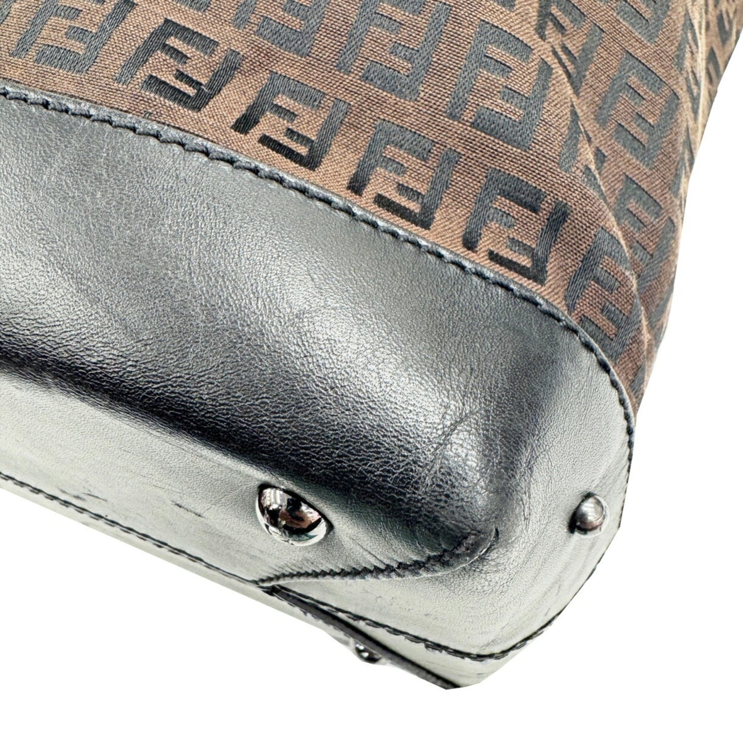 Fendi Zucchino Handbag Tote Bag Canvas Leather