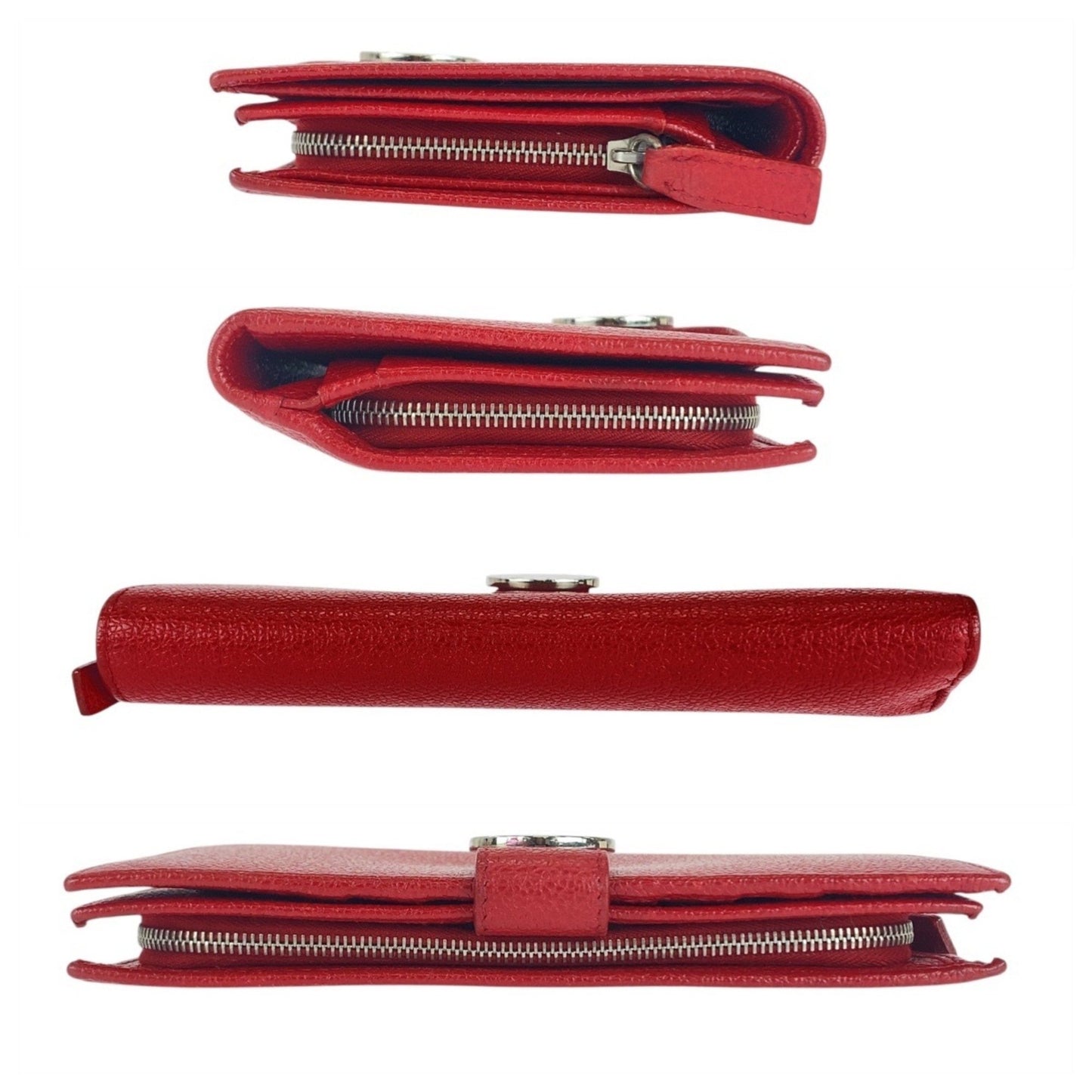 Bvlgari Colore Red Leather Long Wallet With Silver Hardware