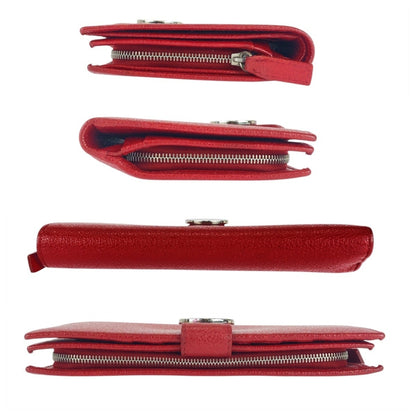 Bvlgari Colore Red Leather Long Wallet With Silver Hardware