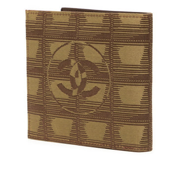 Chanel New Travel Line Coco Mark Bifold Wallet Khaki Nylon Leather