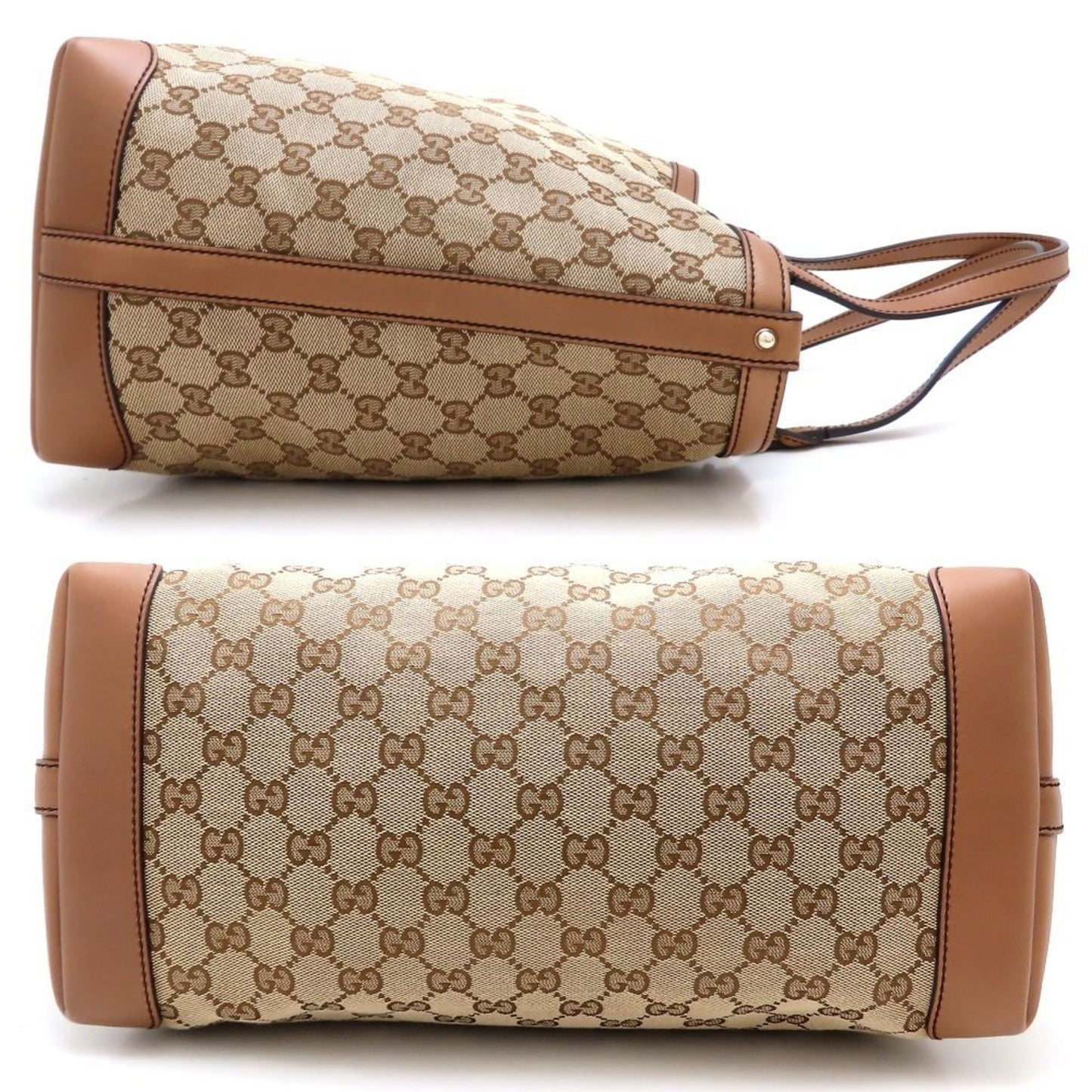 Gucci 247209 Tote Bag Gg Canvas X Leather Beige Brown