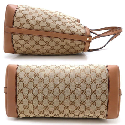 Gucci 247209 Tote Bag Gg Canvas X Leather Beige Brown