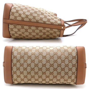 Gucci 247209 Tote Bag Gg Canvas X Leather Beige Brown