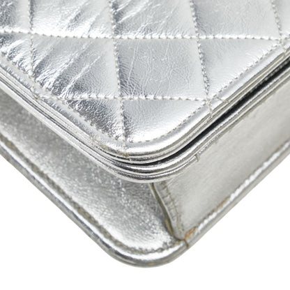 Chanel Matelasse Coco Mark Chain Shoulder Bag In Silver Leather