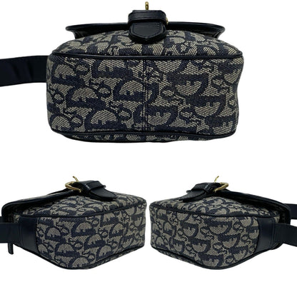 Christian Dior Trotter Pattern Leather Canvas Shoulder Bag Pochette Navy 34211