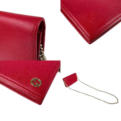 Gucci Wallet Chain Shoulder Bag Leather Metal Red Gold