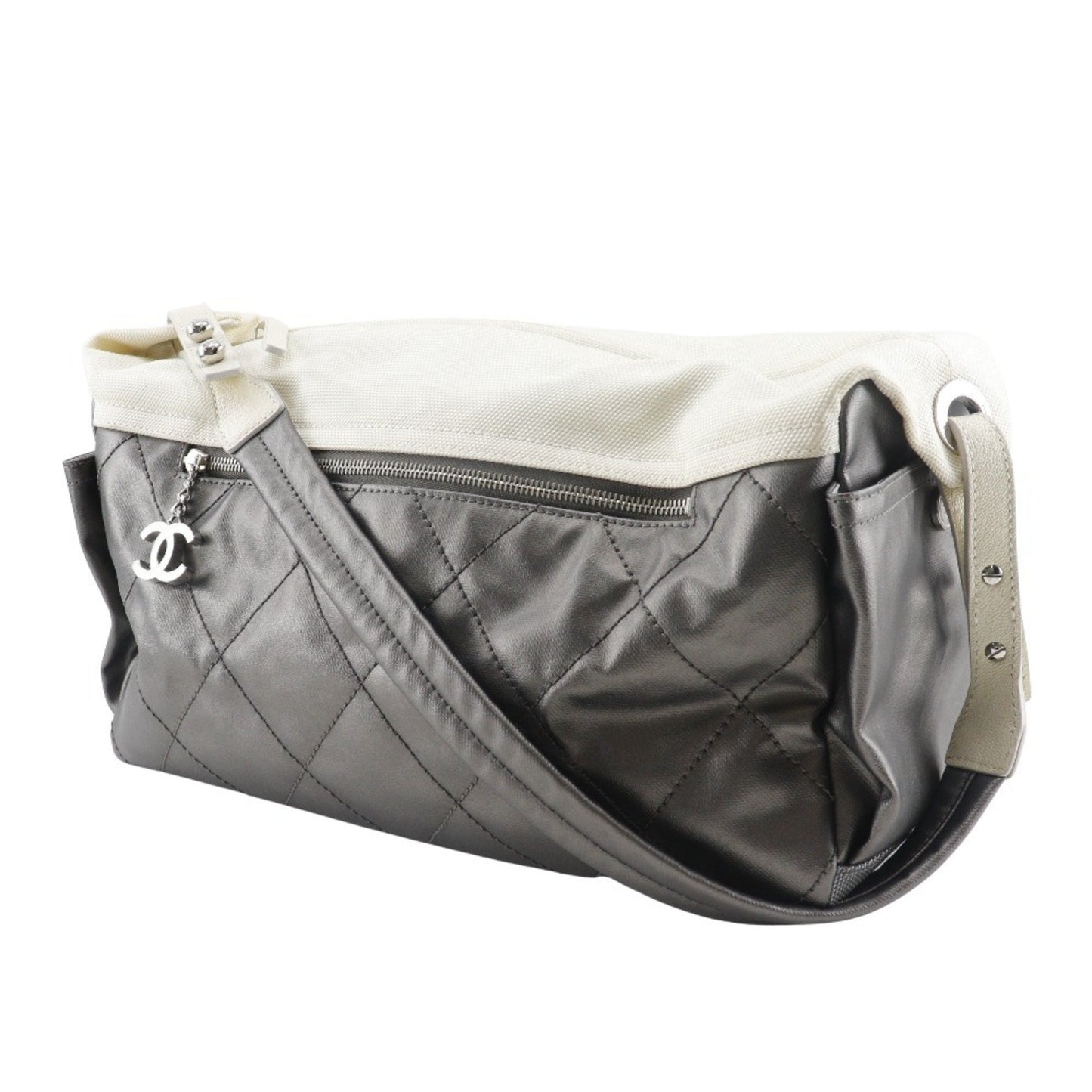 Chanel Paris Biarritz Shoulder Bag Matelasse A34206 Coated Canvas Silver