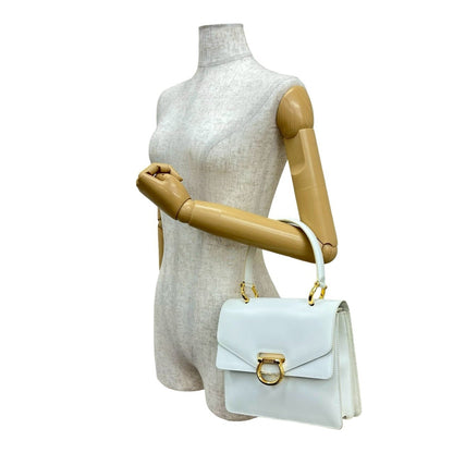 Celine Logo Gold Calf Leather Handbag Mini Tote Bag White 15154