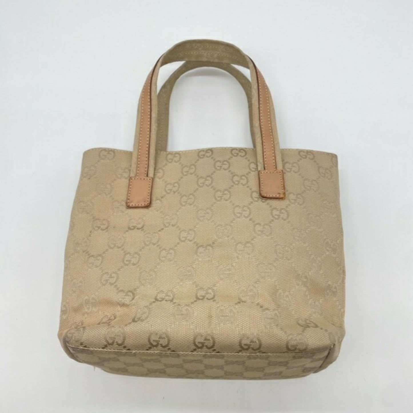 Gucci 002 1079 Handbag Tote Bag Beige Gg Canvas Leather