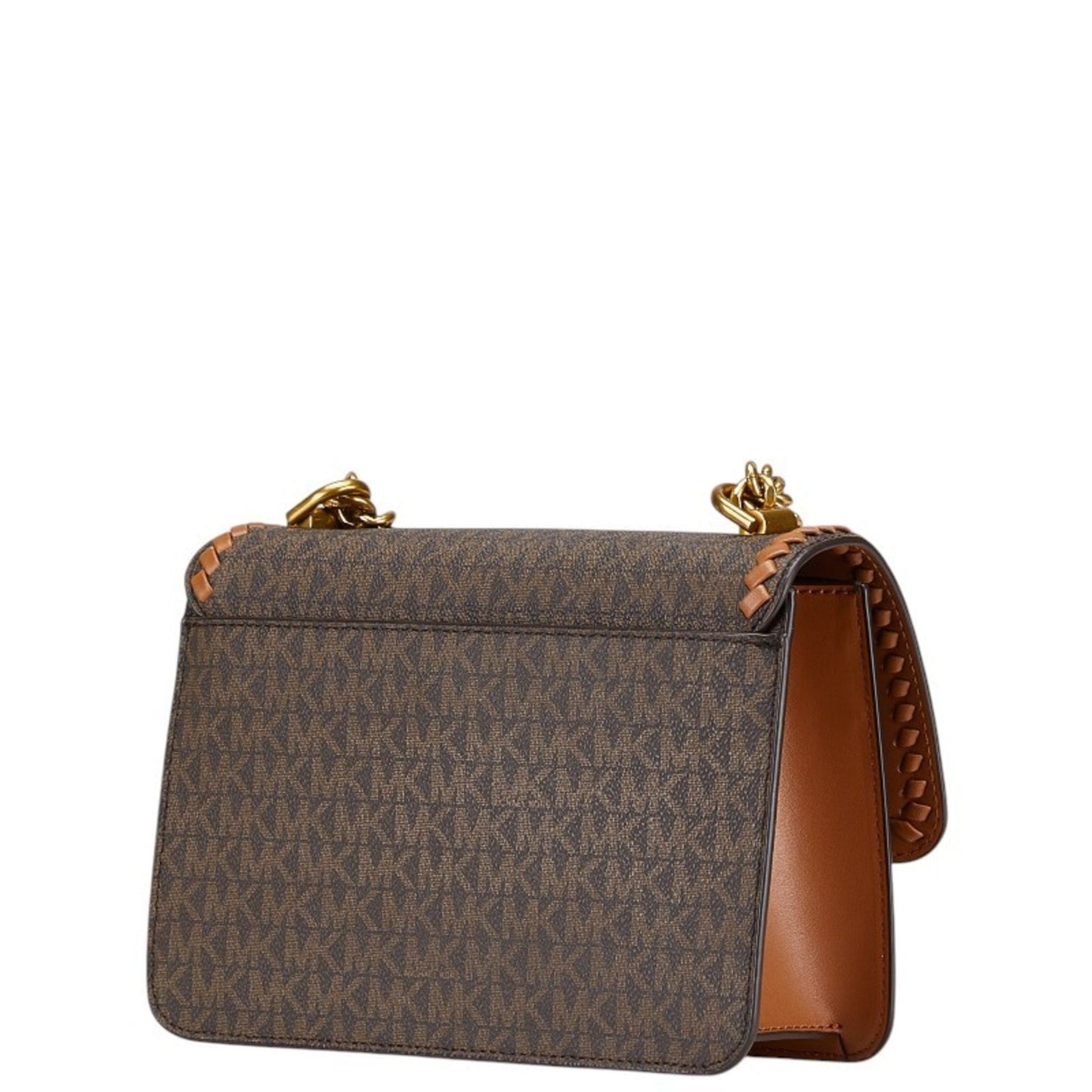 Michael Kors Mk Monogram Chain Shoulder Bag In Brown Leather