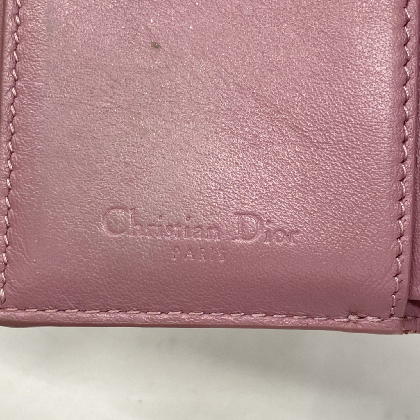 Christian Dior Tri-Fold Wallet Cannage Enamel Pink Champagne