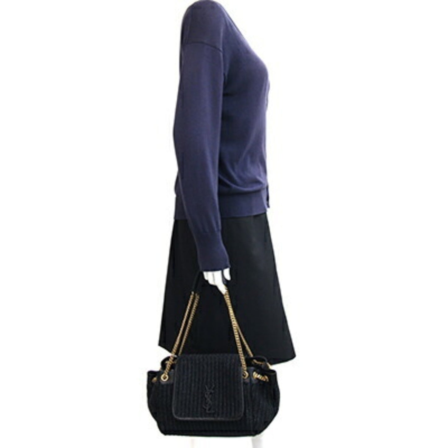 Saint Laurent Nolita Handbag 607465 Black Raffia Leather Chain Shoulder Bag