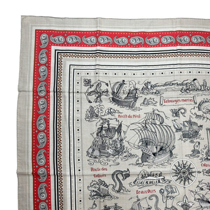 Hermes Hermes Carre Geant Sailor Tattoo Bandana Natural Rouge Noir Red Black Cashmere Silk 140