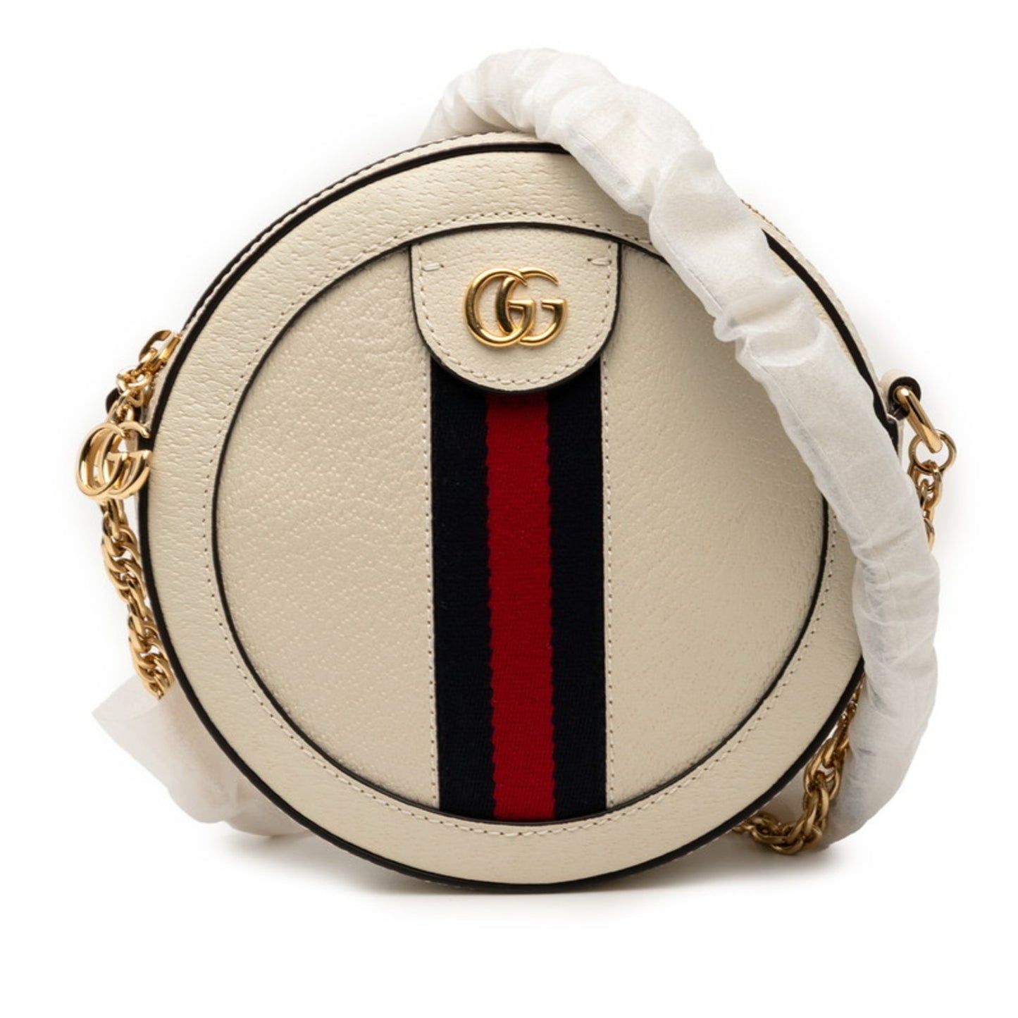 Gucci Ophidia Gg Supreme Mini Round Chain Shoulder Bag 550618 White Leather