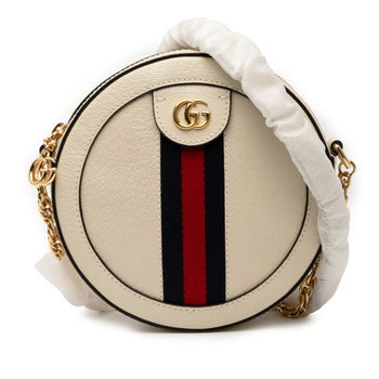 Gucci Ophidia Gg Supreme Mini Round Chain Shoulder Bag 550618 White Leather