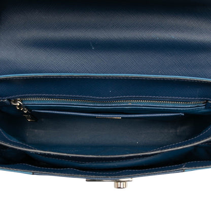 Prada 2-Way Handbag/Shoulder Bag B2485C Blue Saffiano Leather