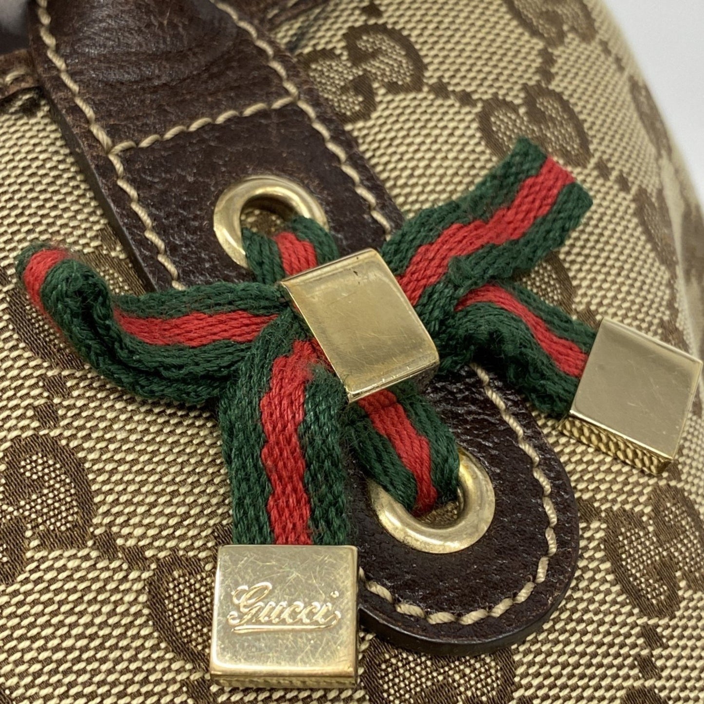 Gucci Gg Canvas Sherry Line Tote Bag 163805 Brown Champagne