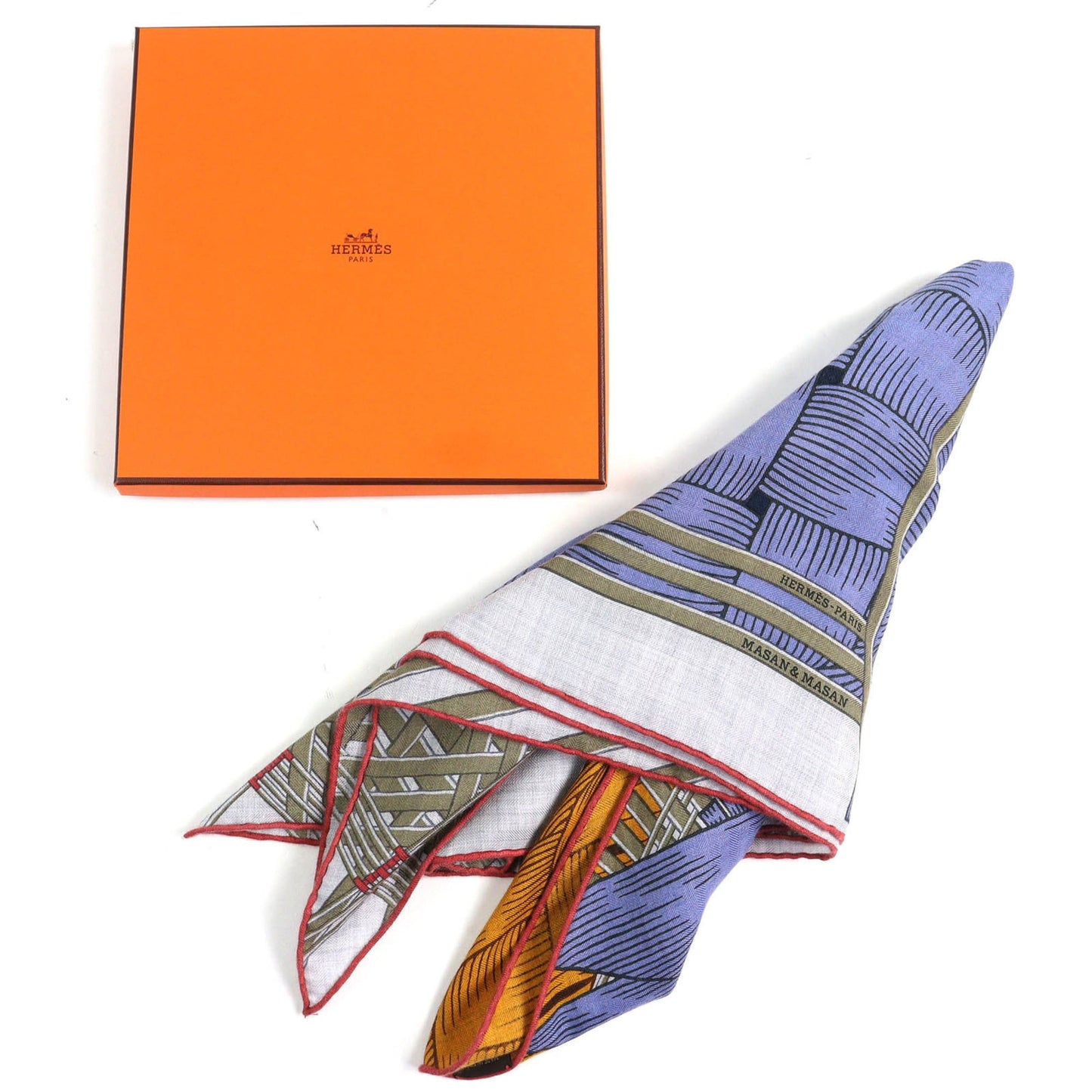 Hermes Triangle Jean Massan & Cashmere Silk Bleu Lavande Miel Gris Cine Large Shawl Stole Made In