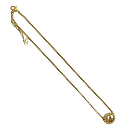 Christian Dior Logo Motif Rhinestone Necklace Pendant Accessory Gold 08878