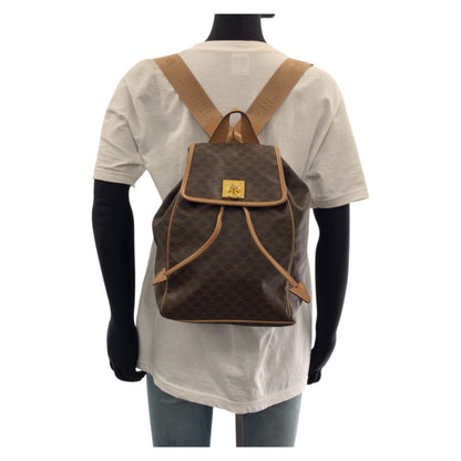 Celine Vintage Macadam Brown Gold Hardware Leather Backpack Daypack