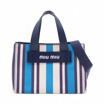 Miu Miu Miu Canapa Striped Leather 2-Way Handbag/Shoulder Bag