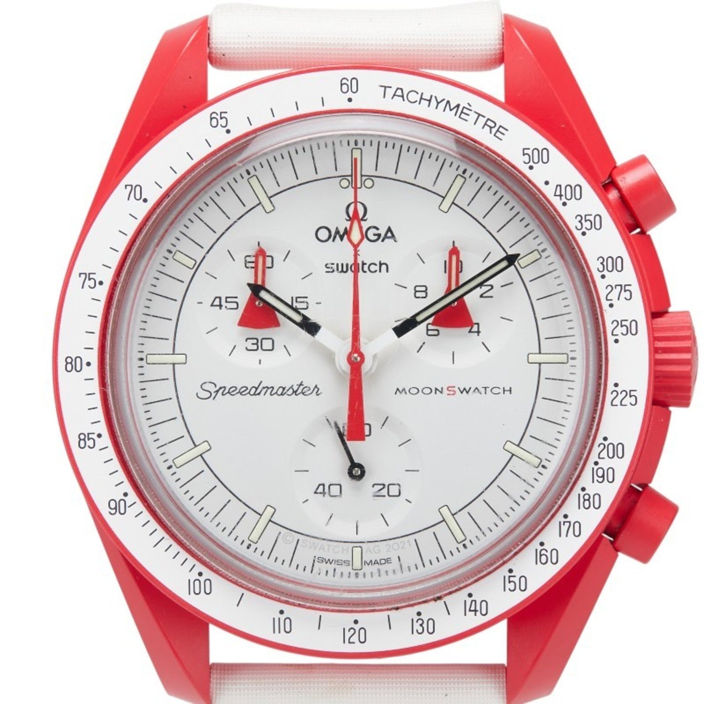 Omega X Swatch Moonswatch Mission To Mars Watch So33R100 Quartz White Dial Ceramic Nylon