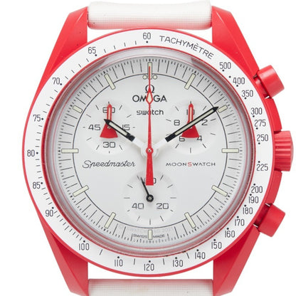 Omega X Swatch Moonswatch Mission To Mars Watch So33R100 Quartz White Dial Ceramic Nylon