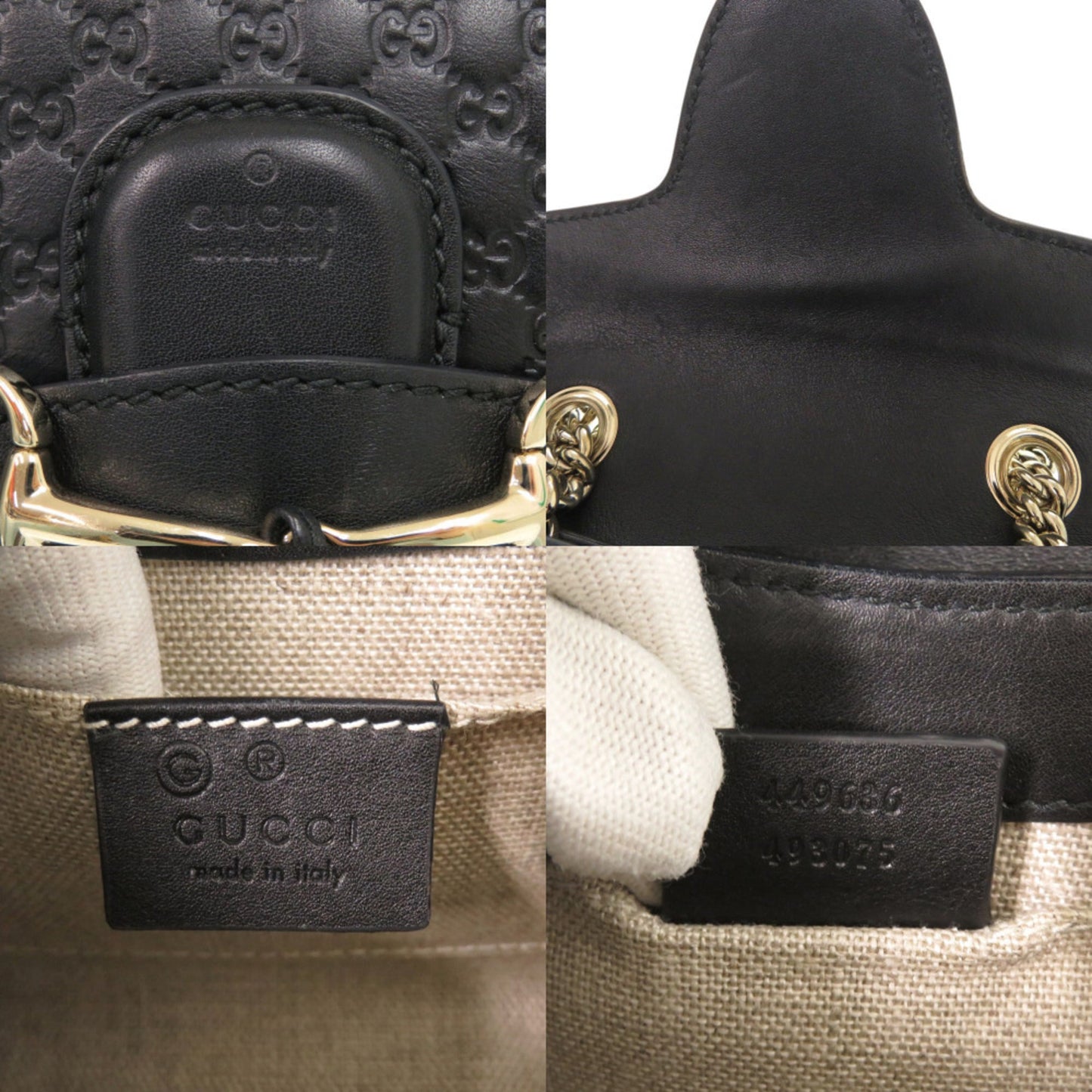 Gucci Emily Micro Guccissima 449636 Leather Black Chain Shoulder Bag 0512 Gucci