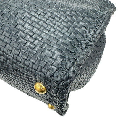 Prada 1Bg258 Shoulder Bag Madras Handbag Leather Navy