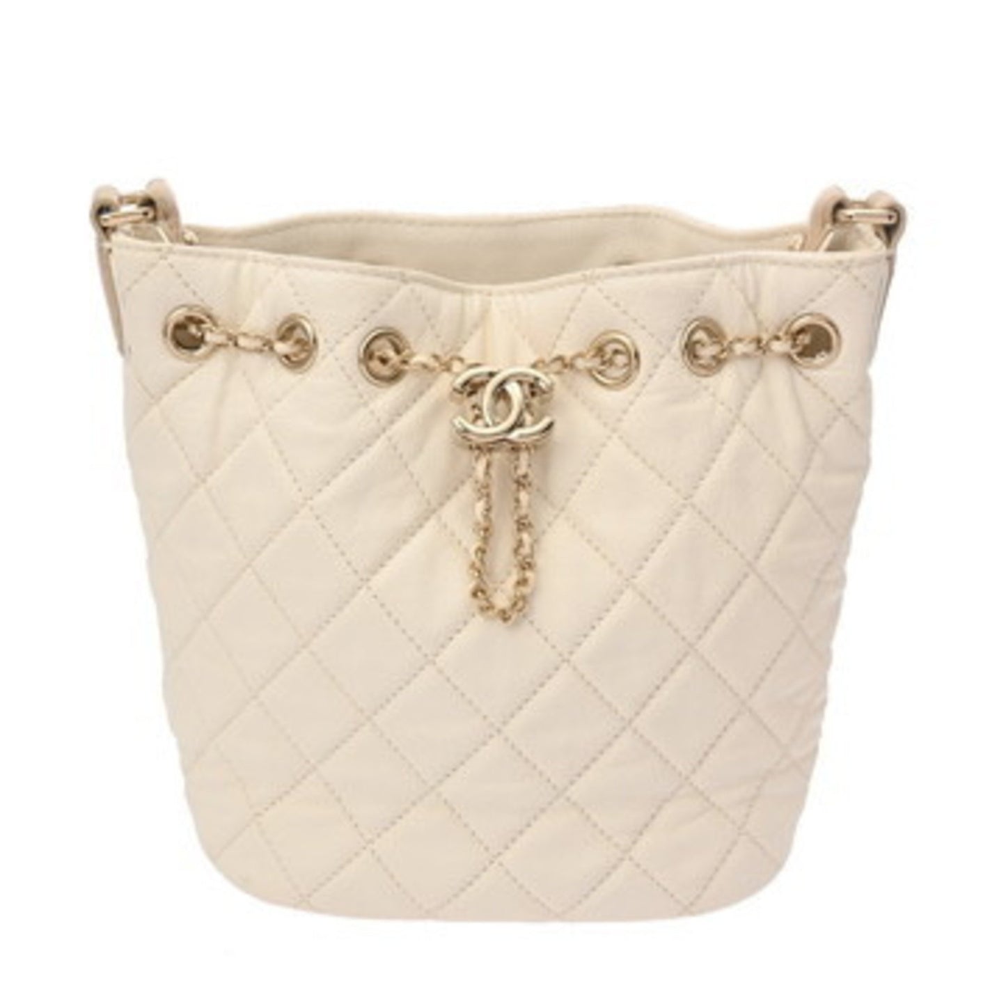 Chanel Matelasse White Women'S Soft Caviar Leather Shoulder Bag