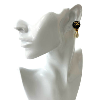 96P Chanel Vintage Coco Mark Faux Pearl Earrings And Ear Cuff