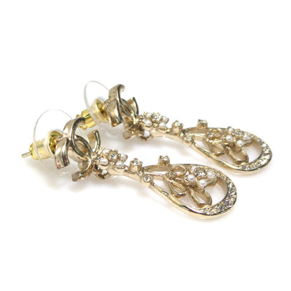 Chanel Coco Mark Metal Rhinestone Earrings Gold Silver White