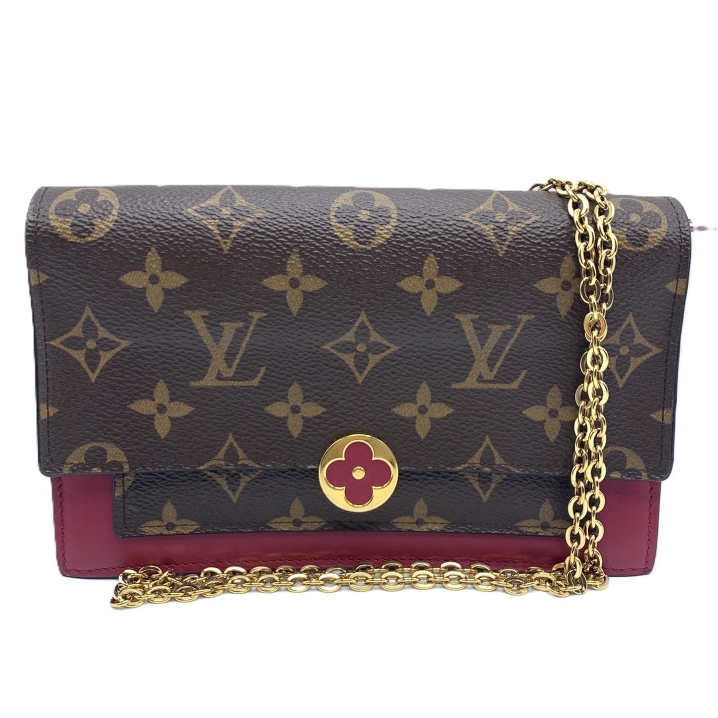 Louis Vuitton Chain Wallet Portefeuille Flor Shoulder Monogram Fuchsia Pochette Clutch Flower