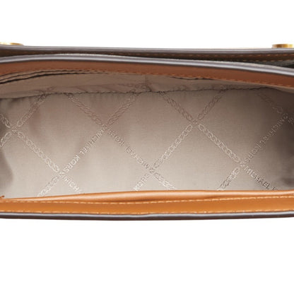 Michael Kors Mk Monogram Chain Shoulder Bag In Brown Leather