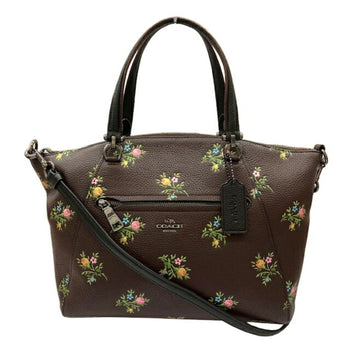 Coach Bag 22829 Flower Satchel Brown Leather Handbag Tote Shoulder