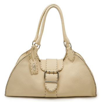 Fendi Selleria Shoulder Bag Tote Leather Cream Beige 8Br487