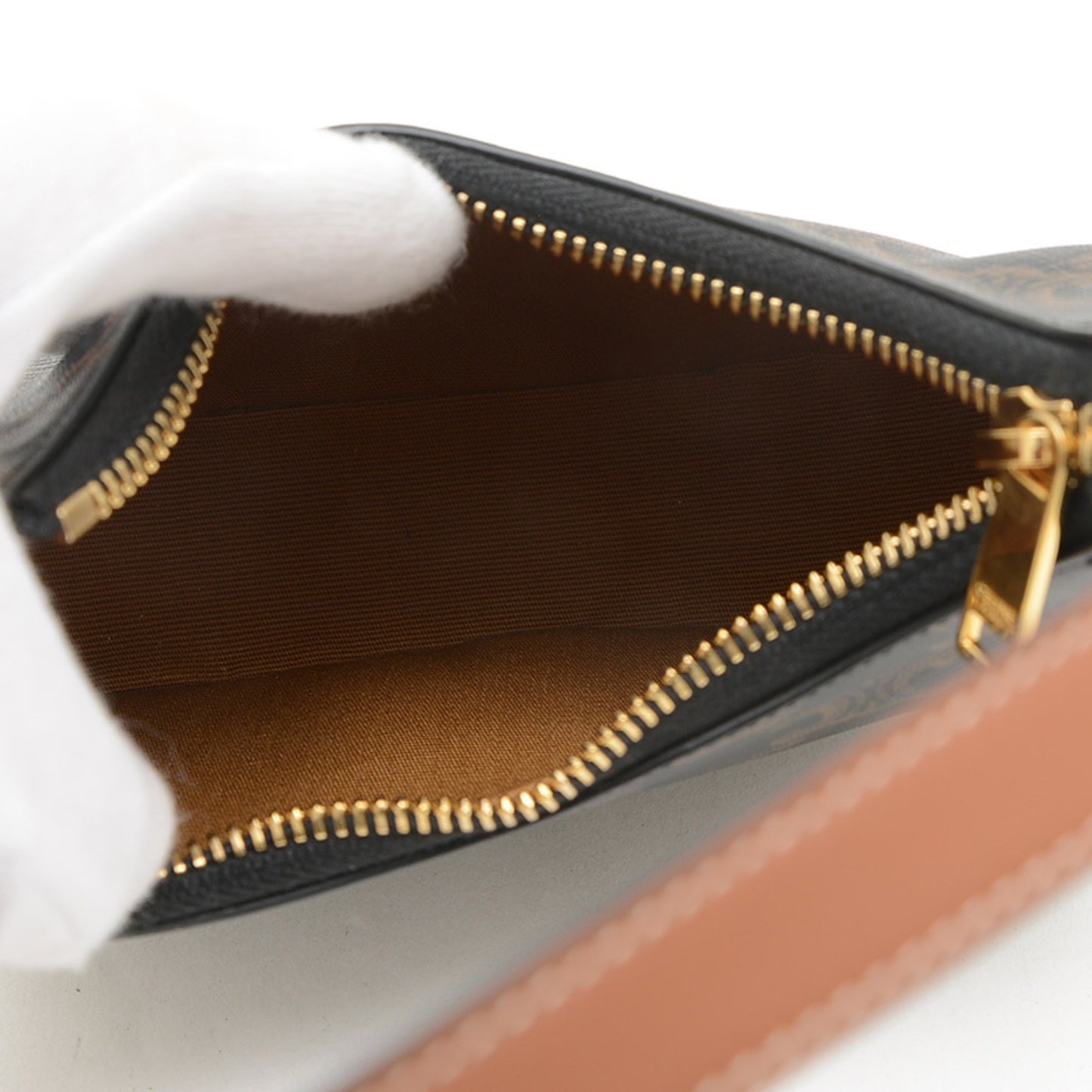 Celine Triomphe Ava Mini Handbag Pouch Tan Black