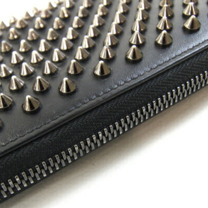 Christian Louboutin Round Long Wallet Panettone 1175099 Black Leather Zip Spike Studs