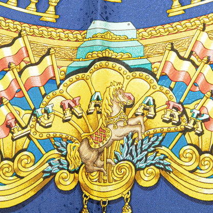 Hermes Carre 90 Luna Park Amusement Park Scarf Muffler Blue Gold Multicolor Silk