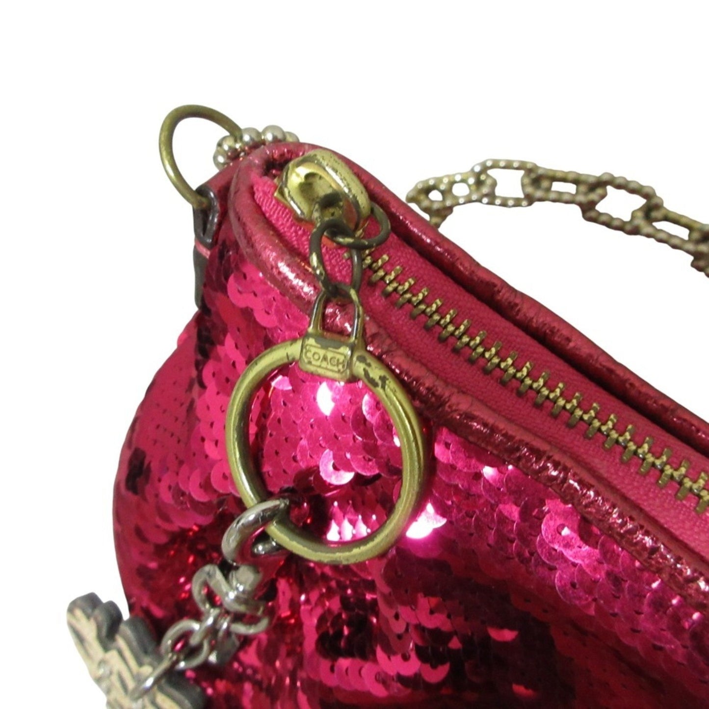 Coach Sequin Accessory Pouch Party Bag Chain Handbag 14368 Pink
