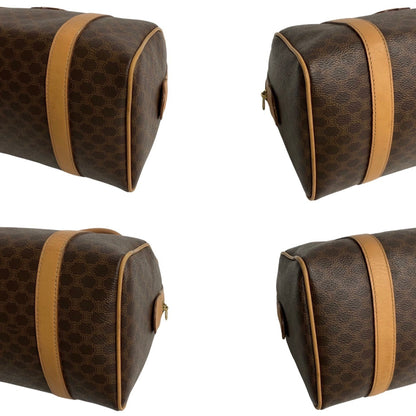 Celine Macadam Blason Triomphe Pattern Leather Handbag Boston Bag Brown 19338