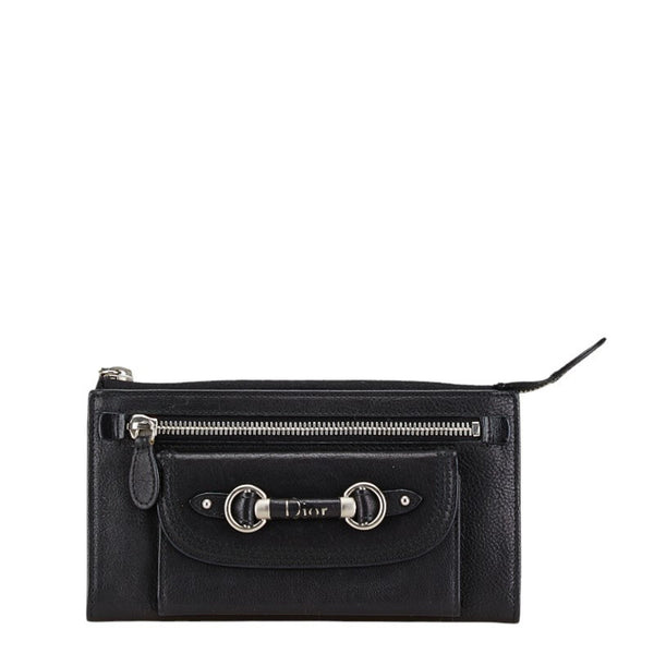 Christian Dior Dior Long Wallet Black Leather