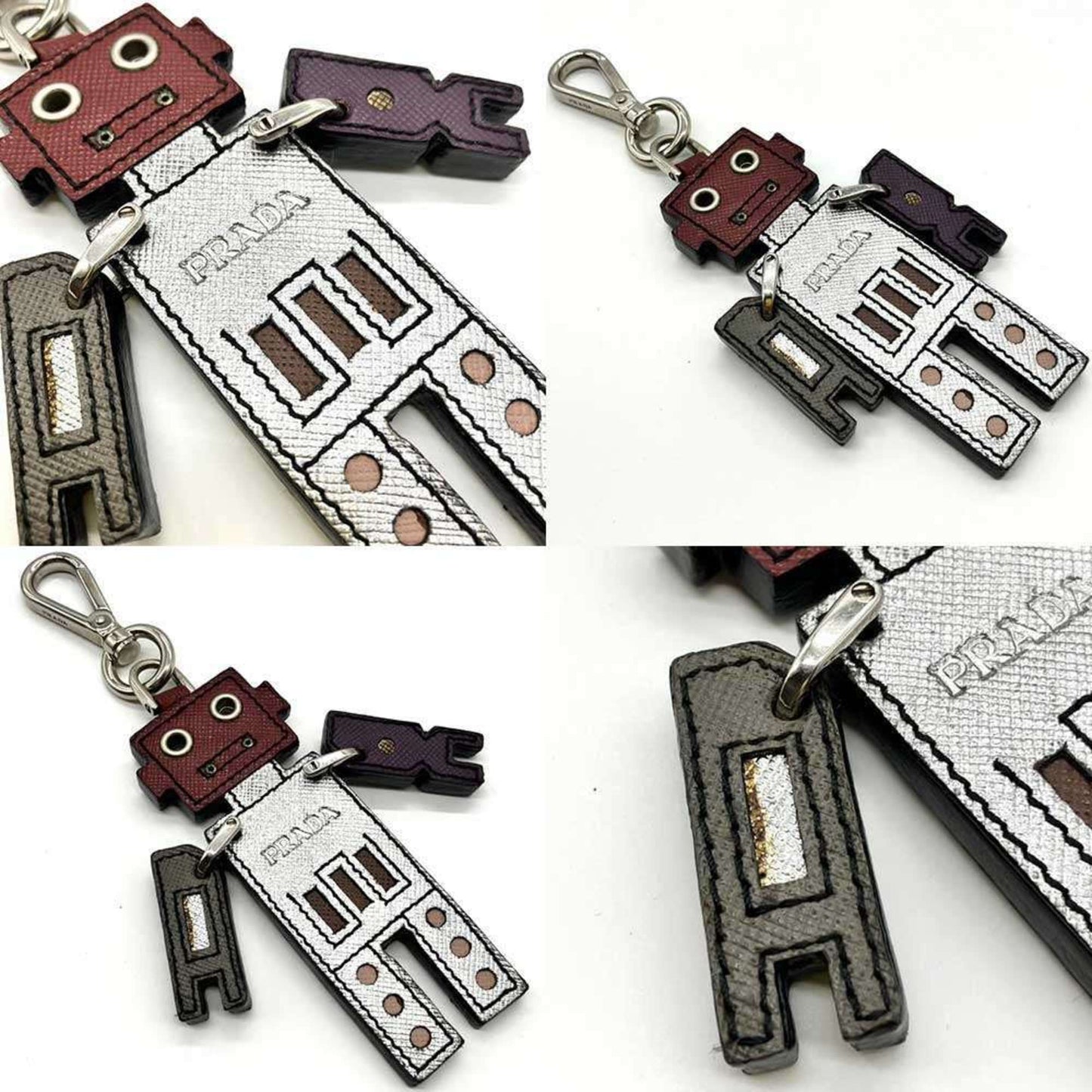 Prada Robot Key Ring Keychain Bag Charm Saffiano Leather Metal Prada