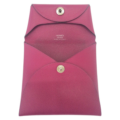 Hermes Bastia Purple Silver Hardware Chevre Wallet/Coin Case