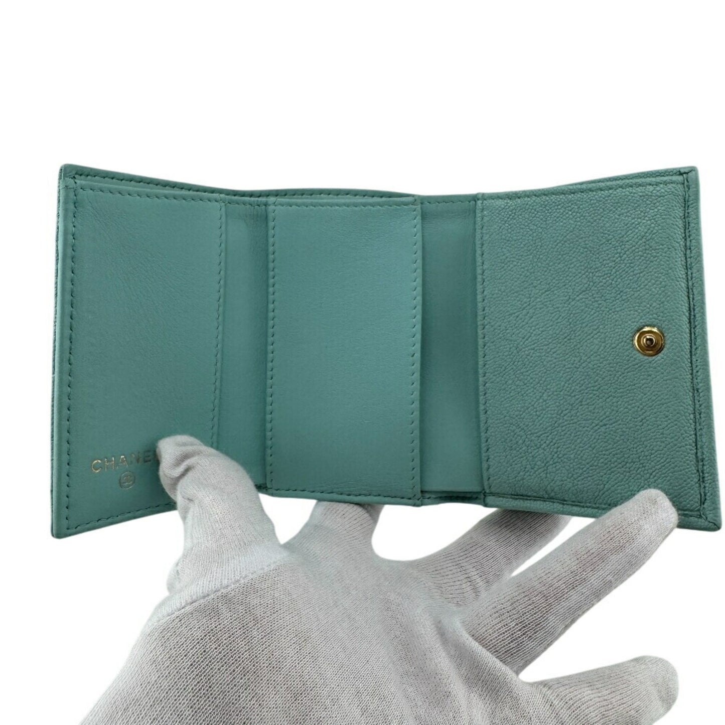 Chanel Boy Chanel Mint Tri-Fold Wallet Blue