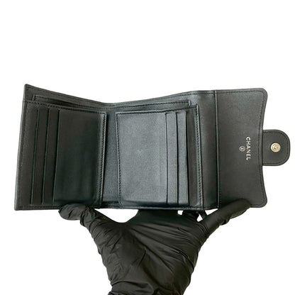 Chanel Matelasse Coco Mark Lambskin Leather Tri-Fold Wallet In Metallic Black 95841